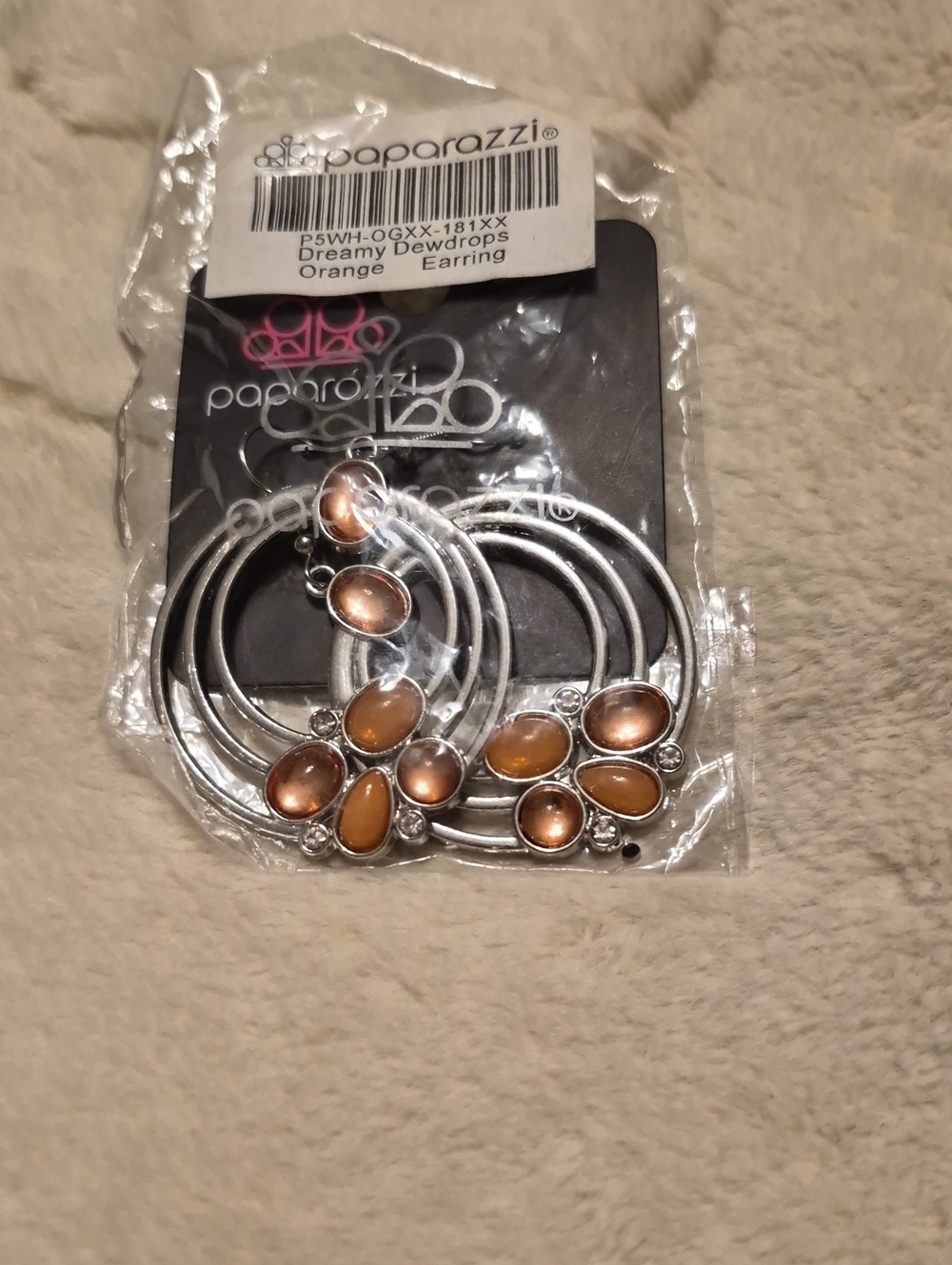 paparazzi Orange Multi-Stone Silver Hoop Earrings